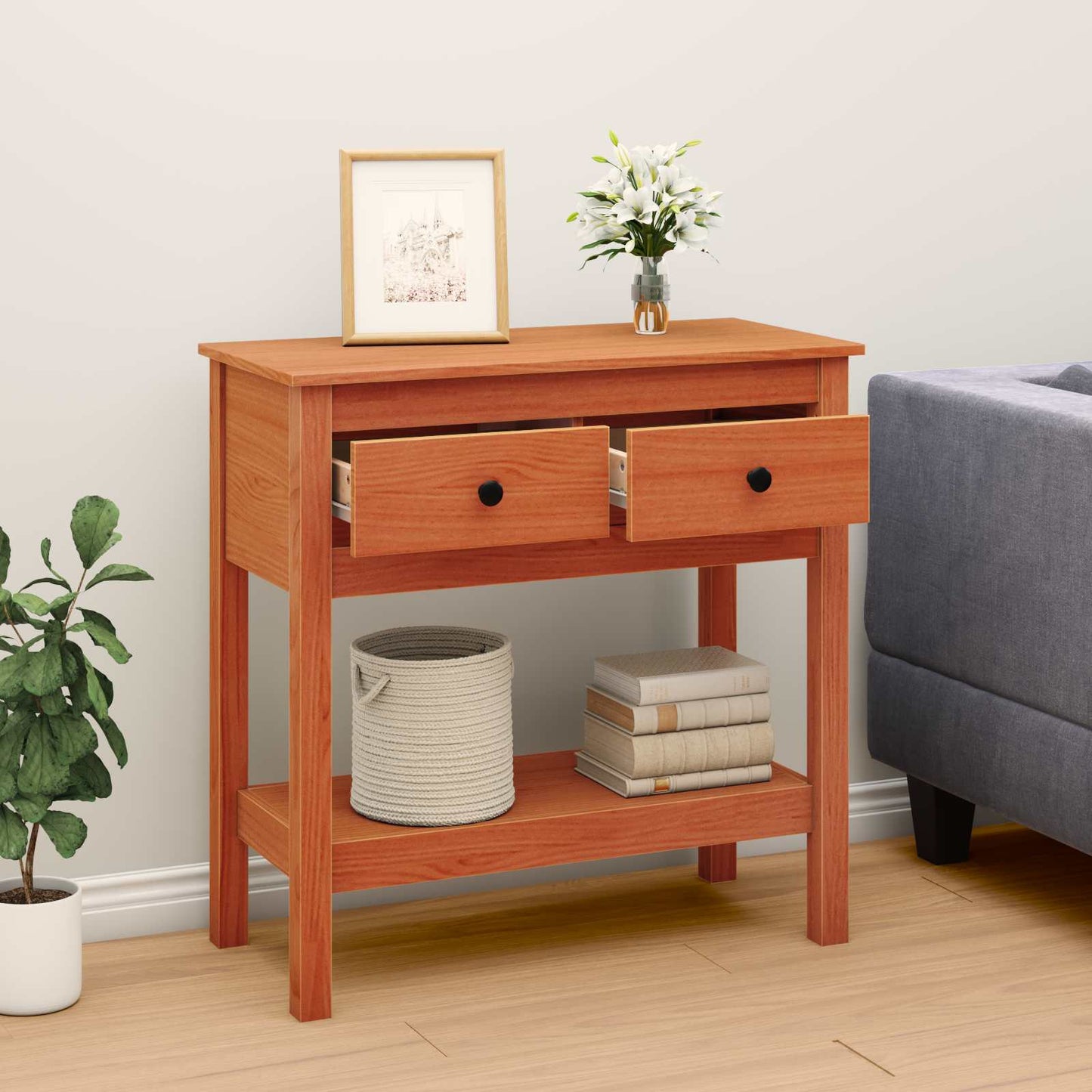 Console Table Wax Brown 75 x 35 x 75 cm Soild Pine Wood