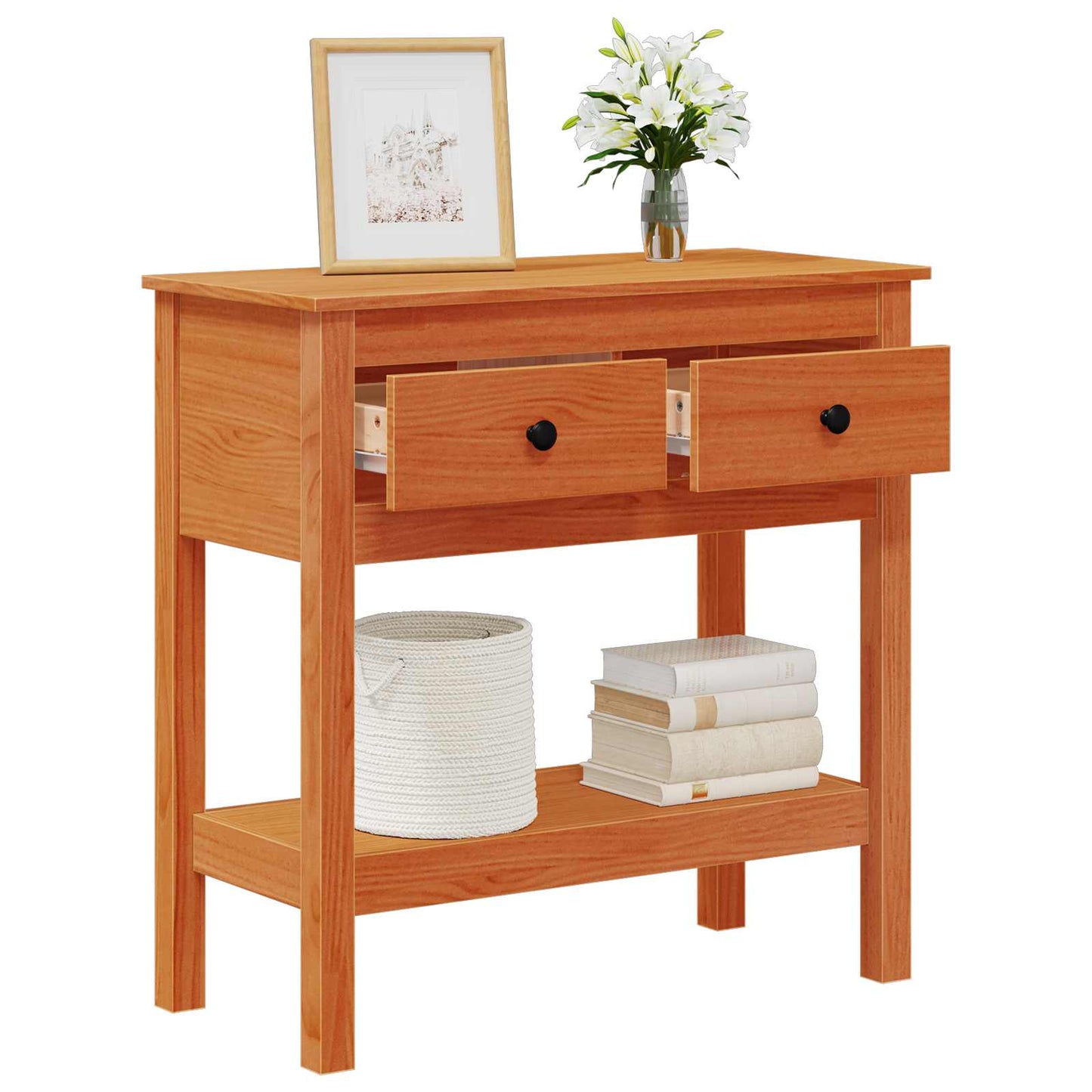 Console Table Wax Brown 75 x 35 x 75 cm Soild Pine Wood