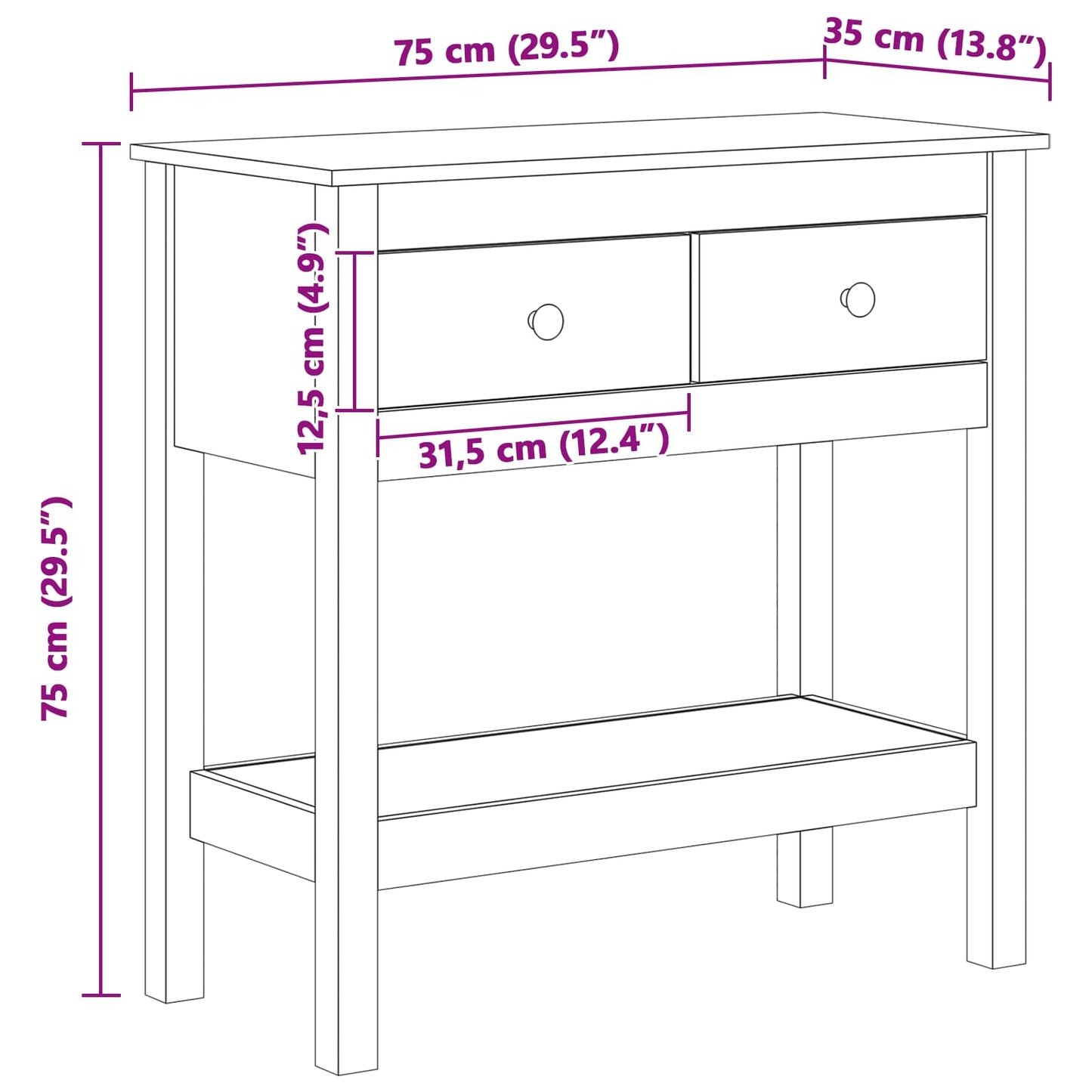 Console Table Wax Brown 75 x 35 x 75 cm Soild Pine Wood