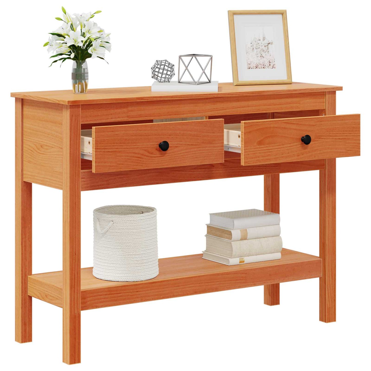 Console Table Wax Brown 100 x 35 x 75 cm Soild Pine Wood