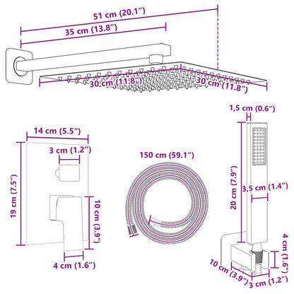 Concealed Shower System (Square) Black Stainless Steel 201