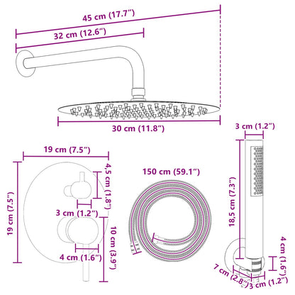 Concealed Shower System (Round) Silver Stainless Steel 201