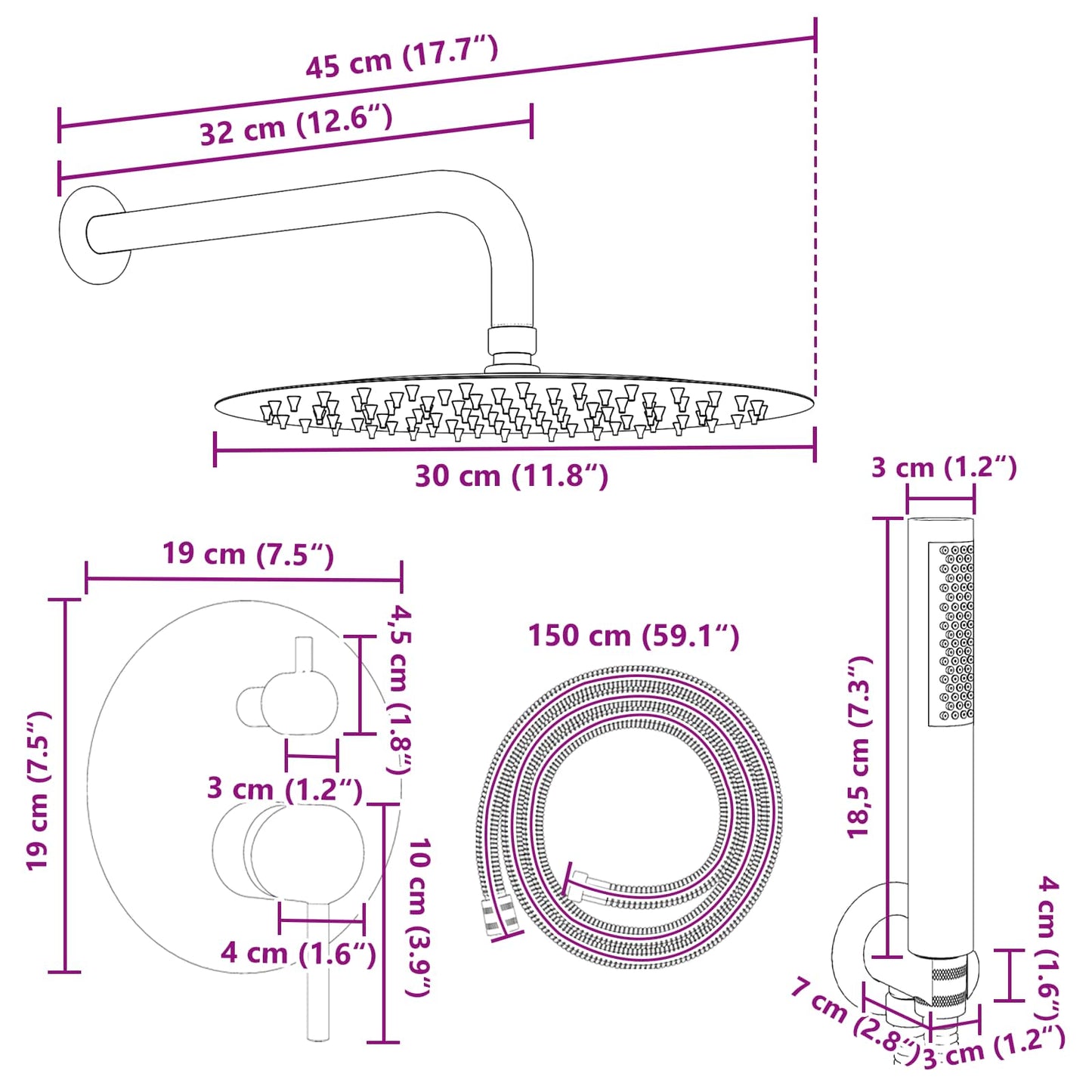 Concealed Shower System (Round) Gold Stainless Steel 201