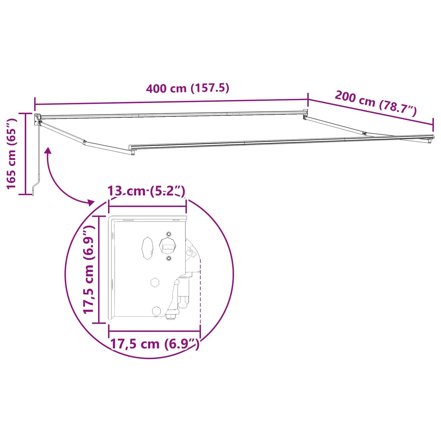 Manual Retractable Awning Frame Anthracite 4 x 2 m Aluminium