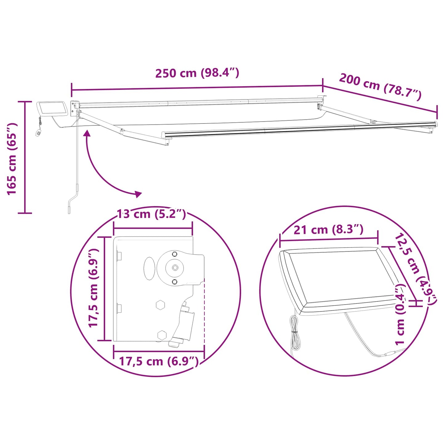 Electric Retractable Awning Frame Anthracite 2.5 x 2 m