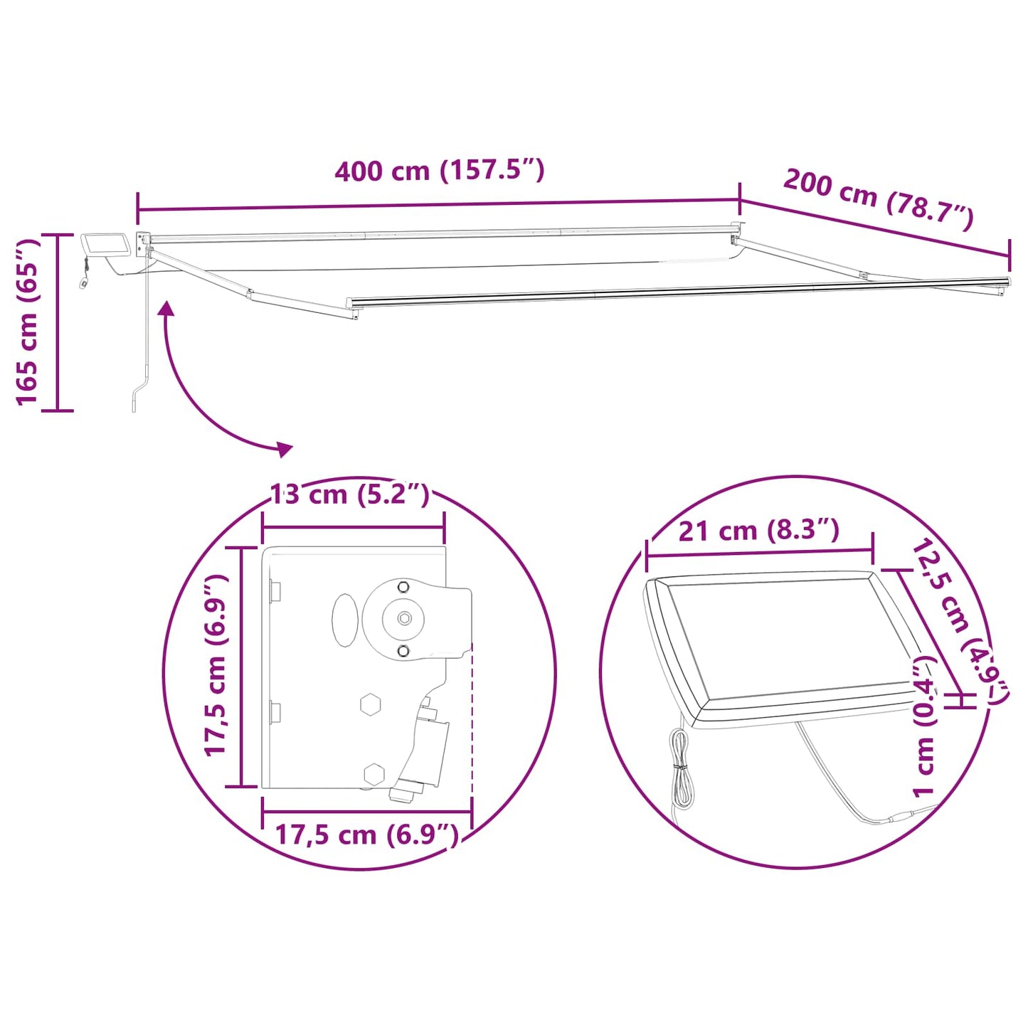 Electric Retractable Awning Frame Anthracite 4 x 2 m Aluminium