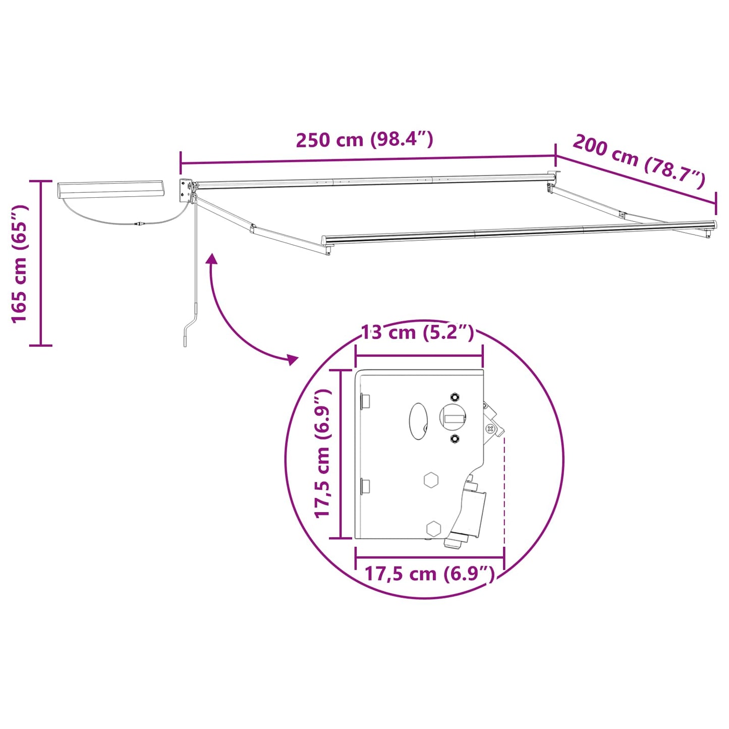 Electric Retractable Awning Frame White 2.5 x 2 m Steel