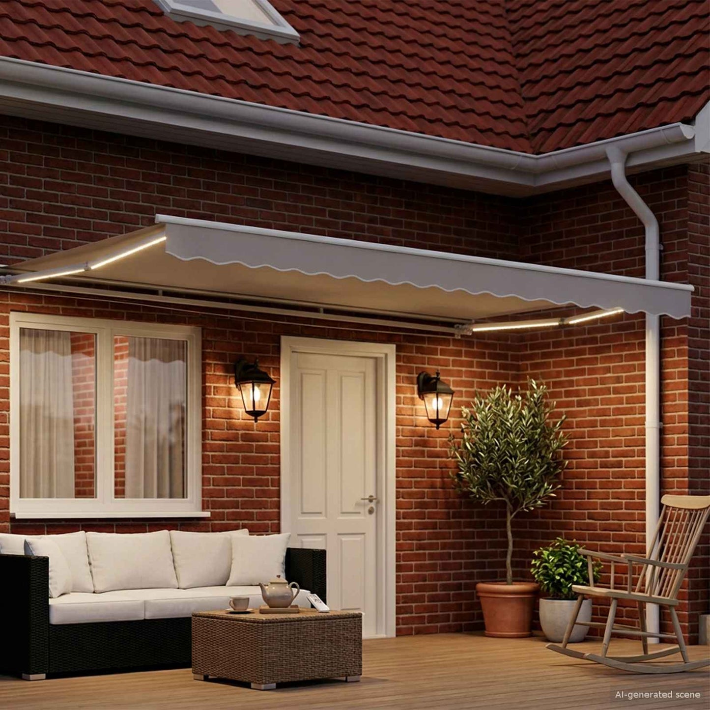 Manual Awning Frame with LEDs White 5 x 3.5 m Aluminium