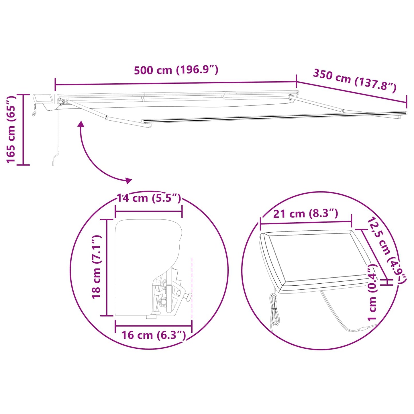 Manual Awning Frame with LEDs White 5 x 3.5 m Aluminium