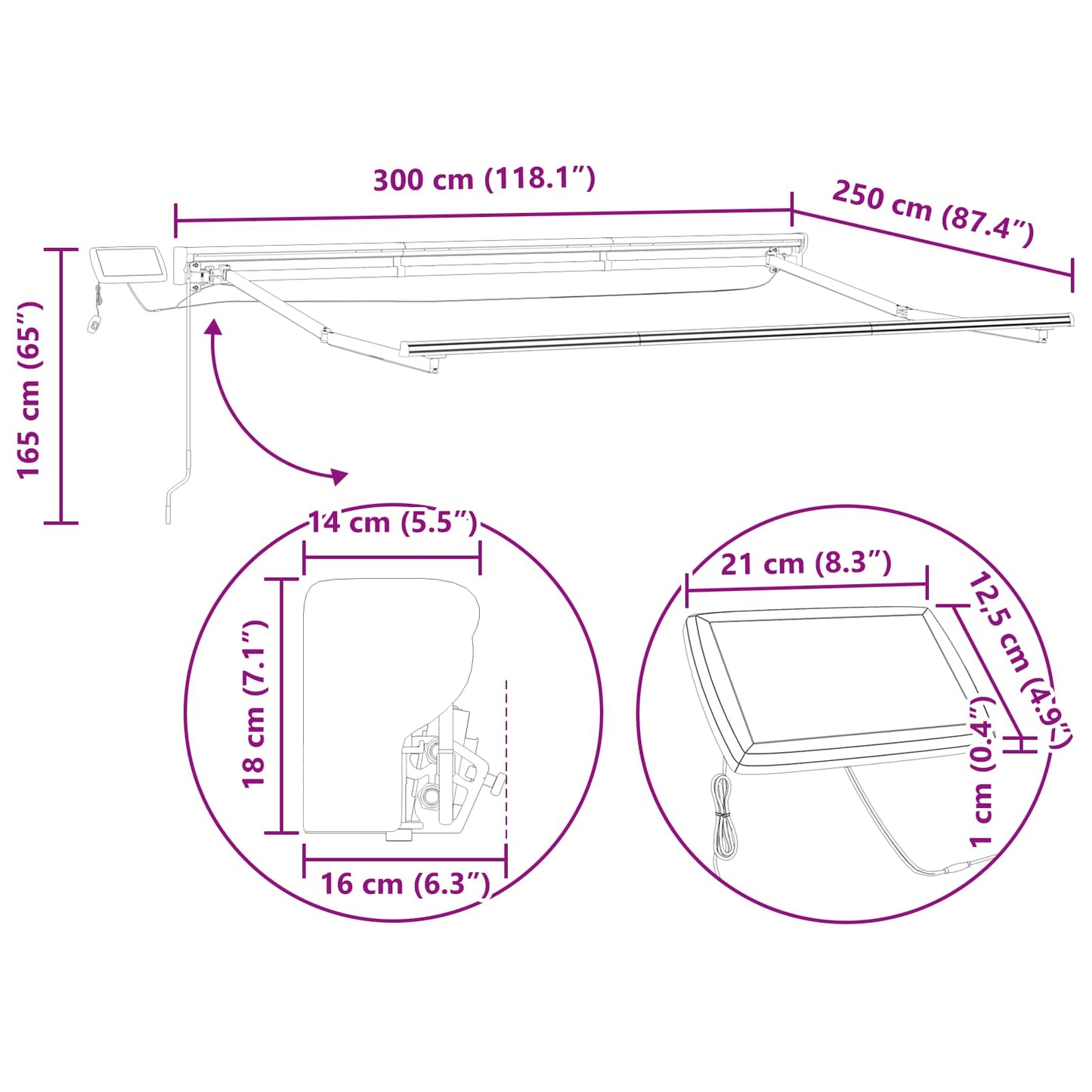 Manual Awning Frame with LEDs Anthracite 3 x 2.5 m Aluminium