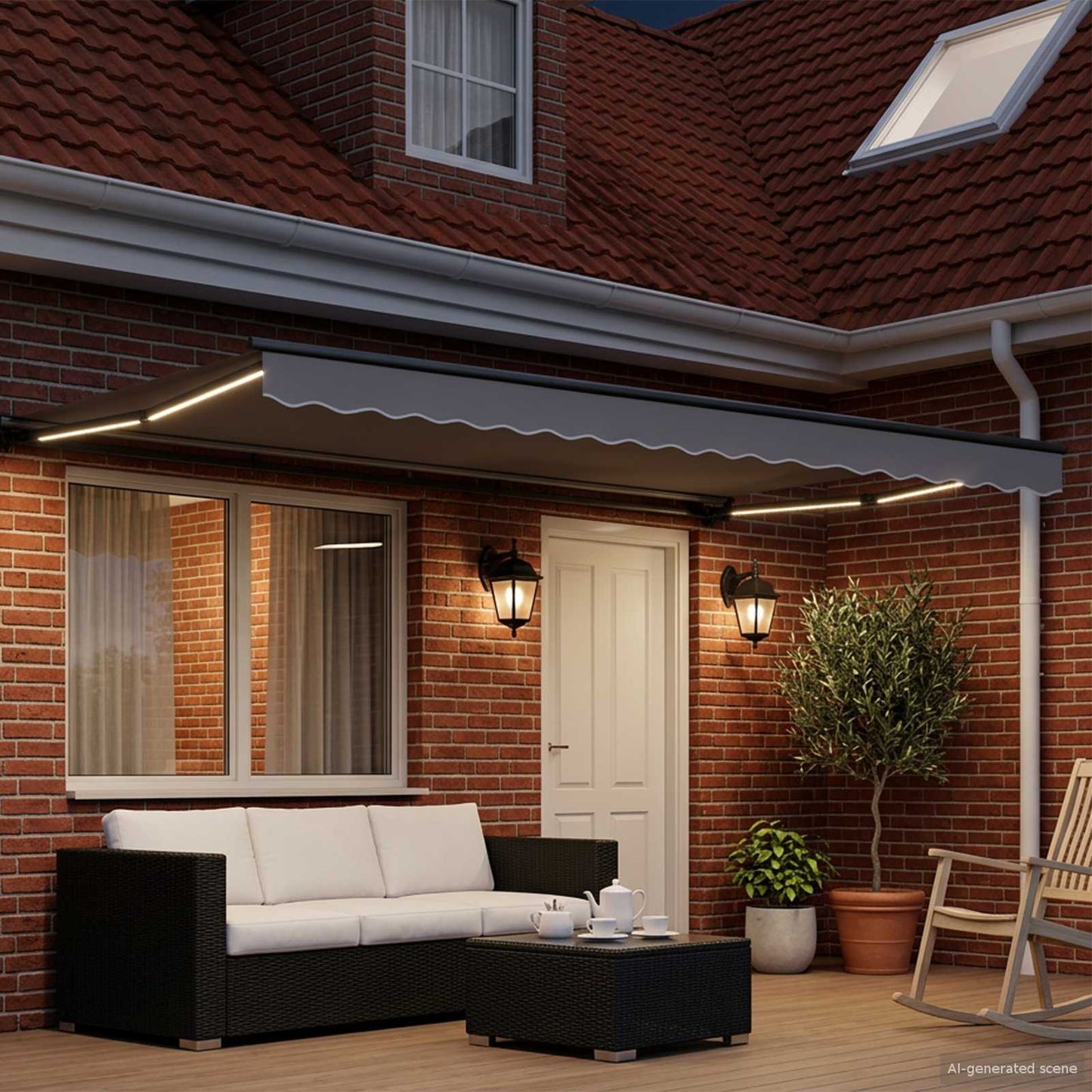 Manual Awning Frame with LEDs Anthracite 4.5 x 3.5 m Aluminium