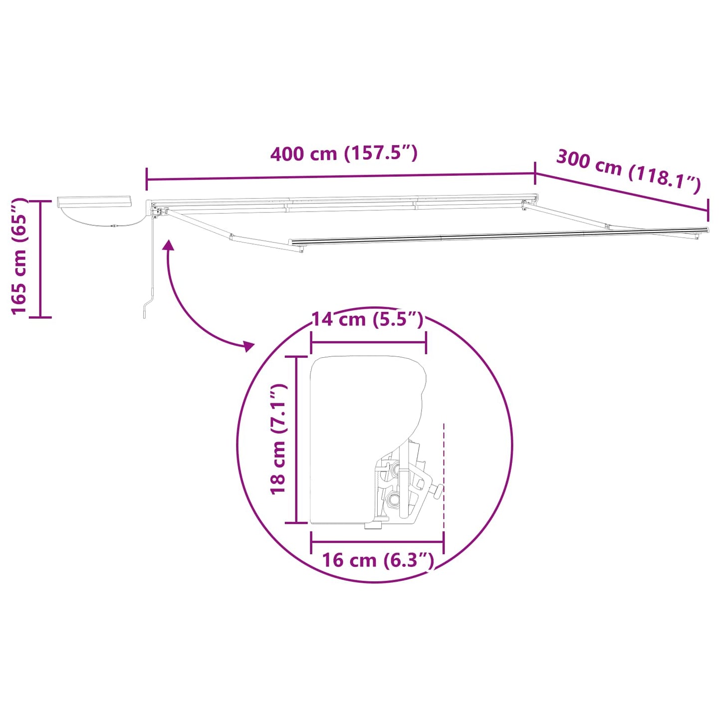 Electric Retractable Awning Frame White 4 x 3 m Steel