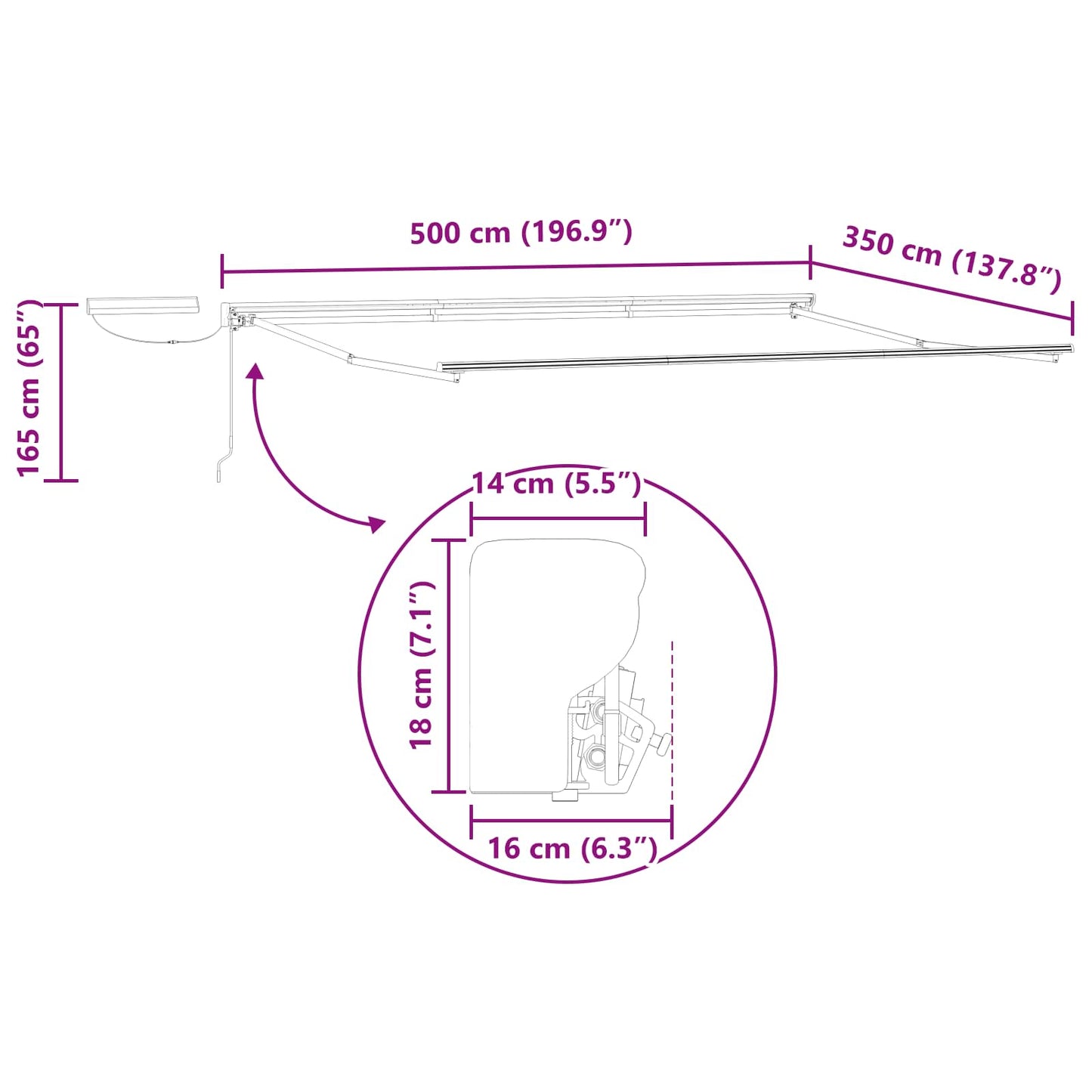 Electric Retractable Awning Frame Anthracite 5 x 3.5 m Steel