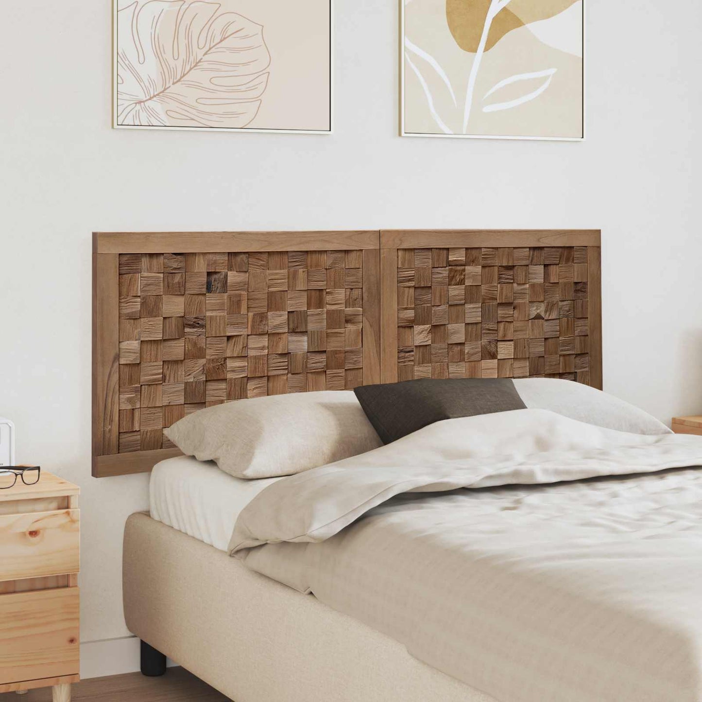 Headboard Wall-mounted Natural 140 cm Solid Teak Wood