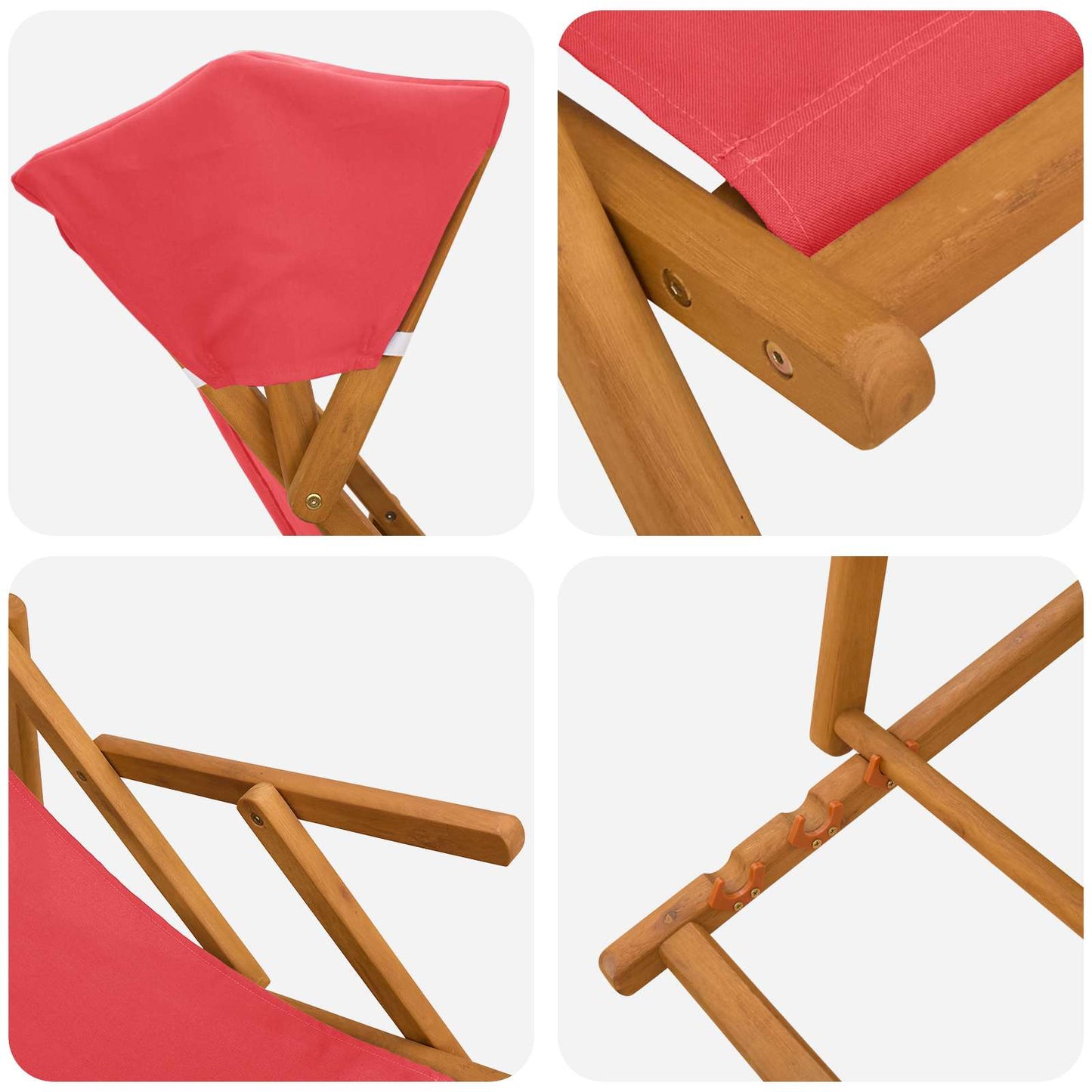 Deck Chair 3 Position Solid Eucalyptus Wood Red