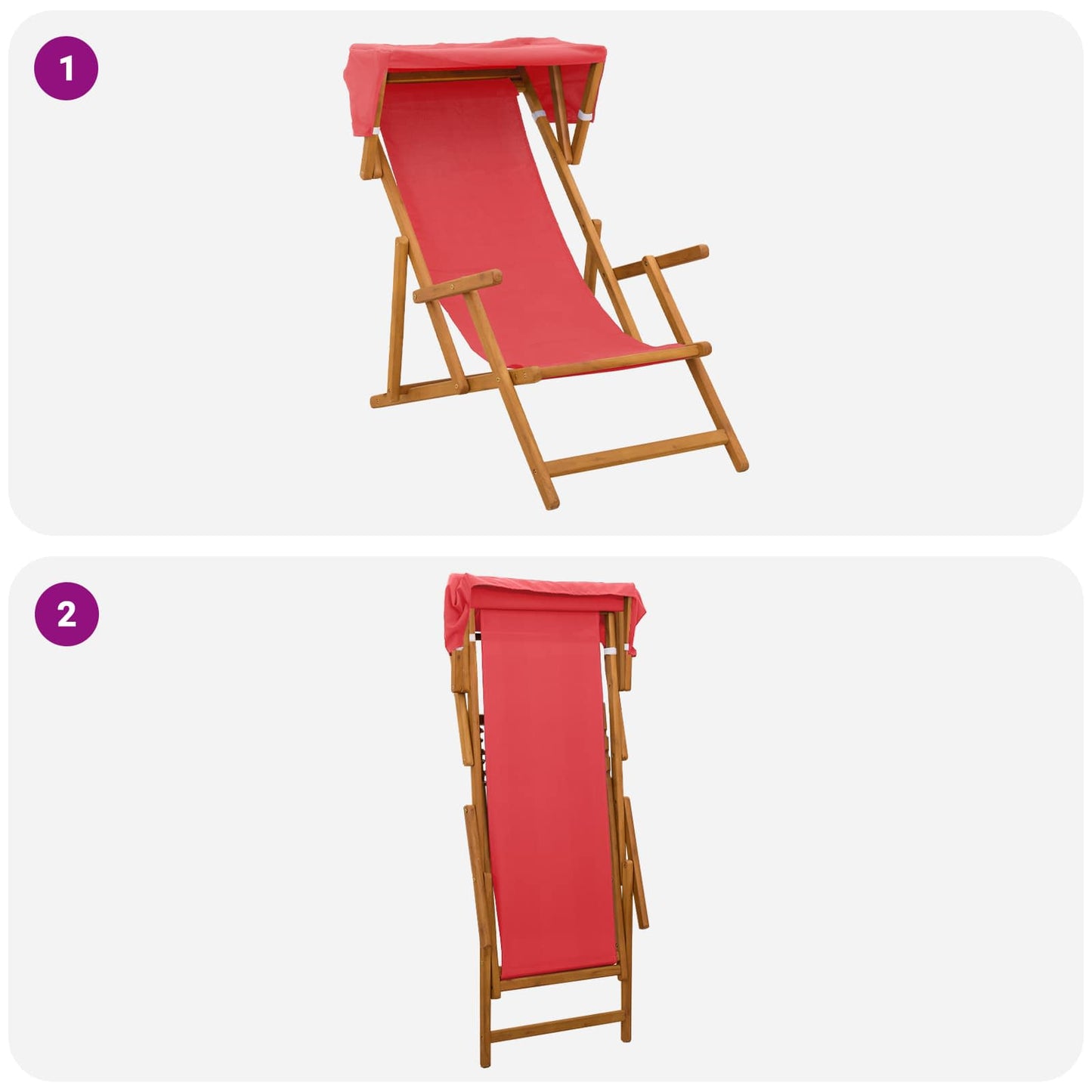 Deck Chair 3 Position Solid Eucalyptus Wood Red