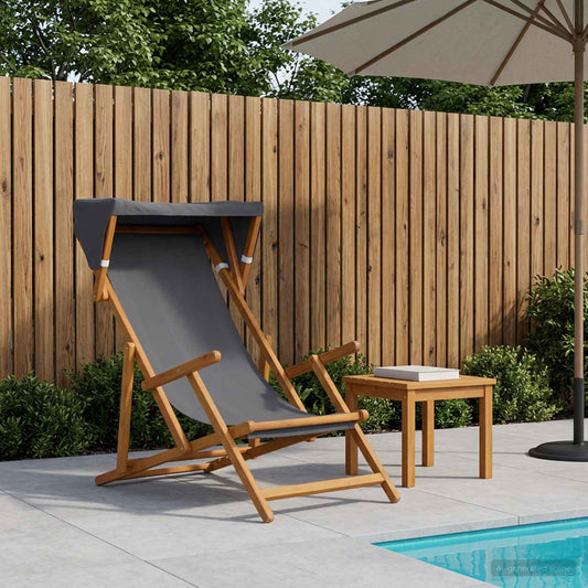 Deck Chair 3 Position Solid Eucalyptus Wood Grey