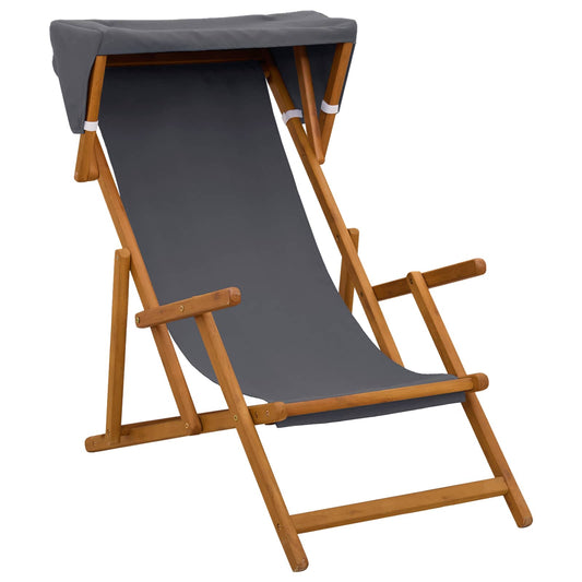 Deck Chair 3 Position Solid Eucalyptus Wood Grey