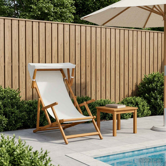 Deck Chair 3 Position Solid Eucalyptus Wood Cream