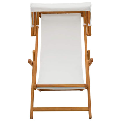 Deck Chair 3 Position Solid Eucalyptus Wood Cream