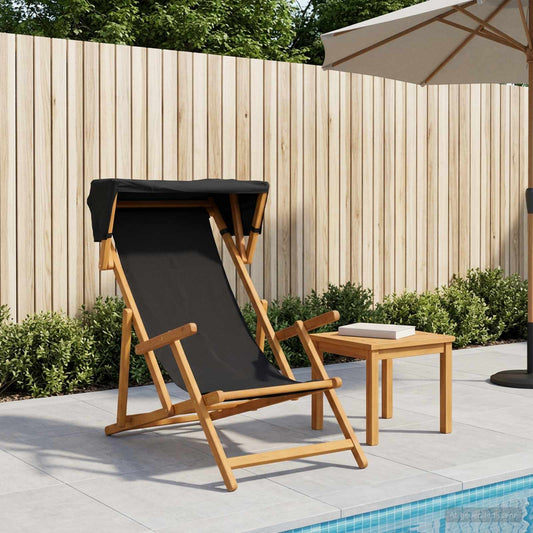 Deck Chair 3 Position Solid Eucalyptus Wood Black