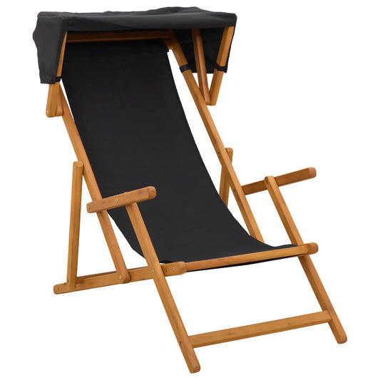 Deck Chair 3 Position Solid Eucalyptus Wood Black