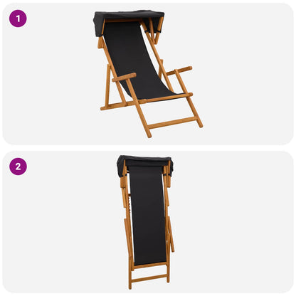 Deck Chair 3 Position Solid Eucalyptus Wood Black