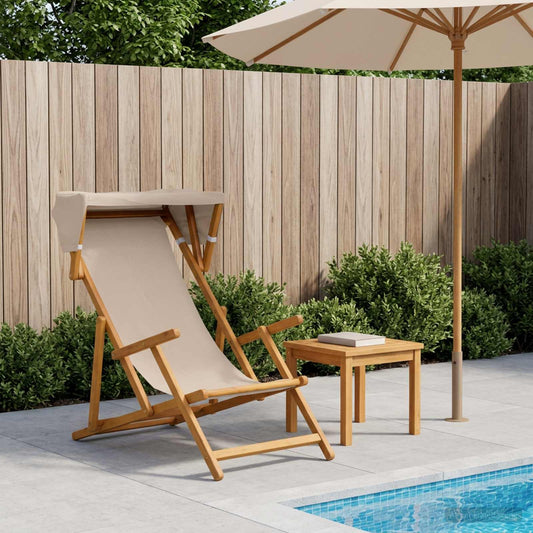 Deck Chair 3 Position Solid Eucalyptus Wood Beige