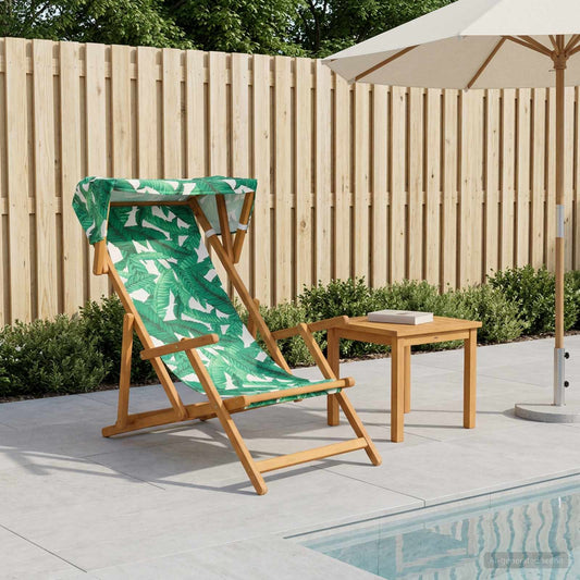 Deck Chair 3 Position Solid Eucalyptus Wood Leaf Pattern