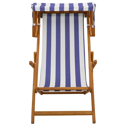 Deck Chair 3 Position Solid Eucalyptus Wood Blue and White