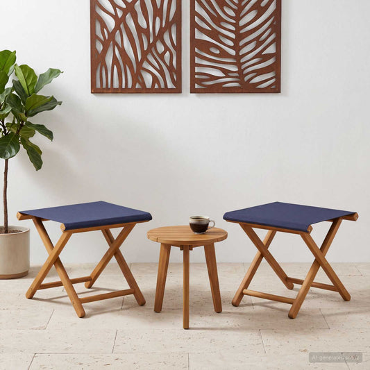 Deck Chair 2 pcs Solid Eucalyptus Wood Blue
