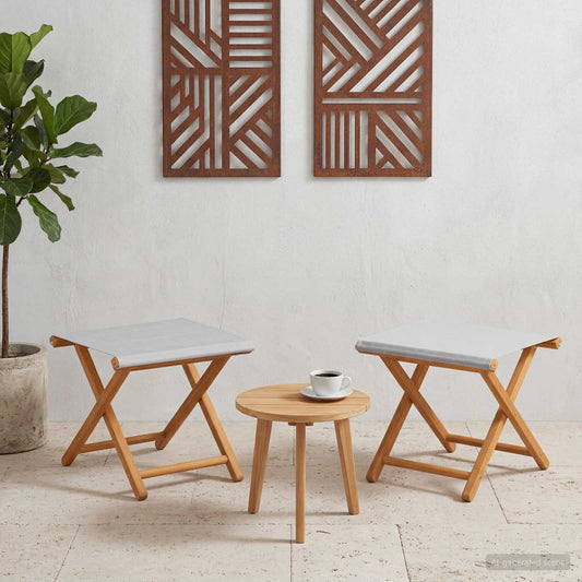 Deck Chair 2 pcs Solid Eucalyptus Wood Cream