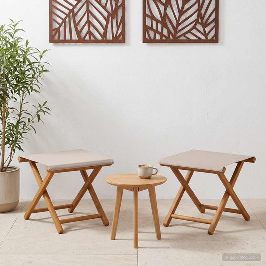 Deck Chair 2 pcs Solid Eucalyptus Wood Beige