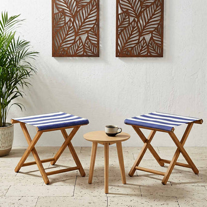 Deck Chair 2 pcs Solid Eucalyptus Wood Blue and White