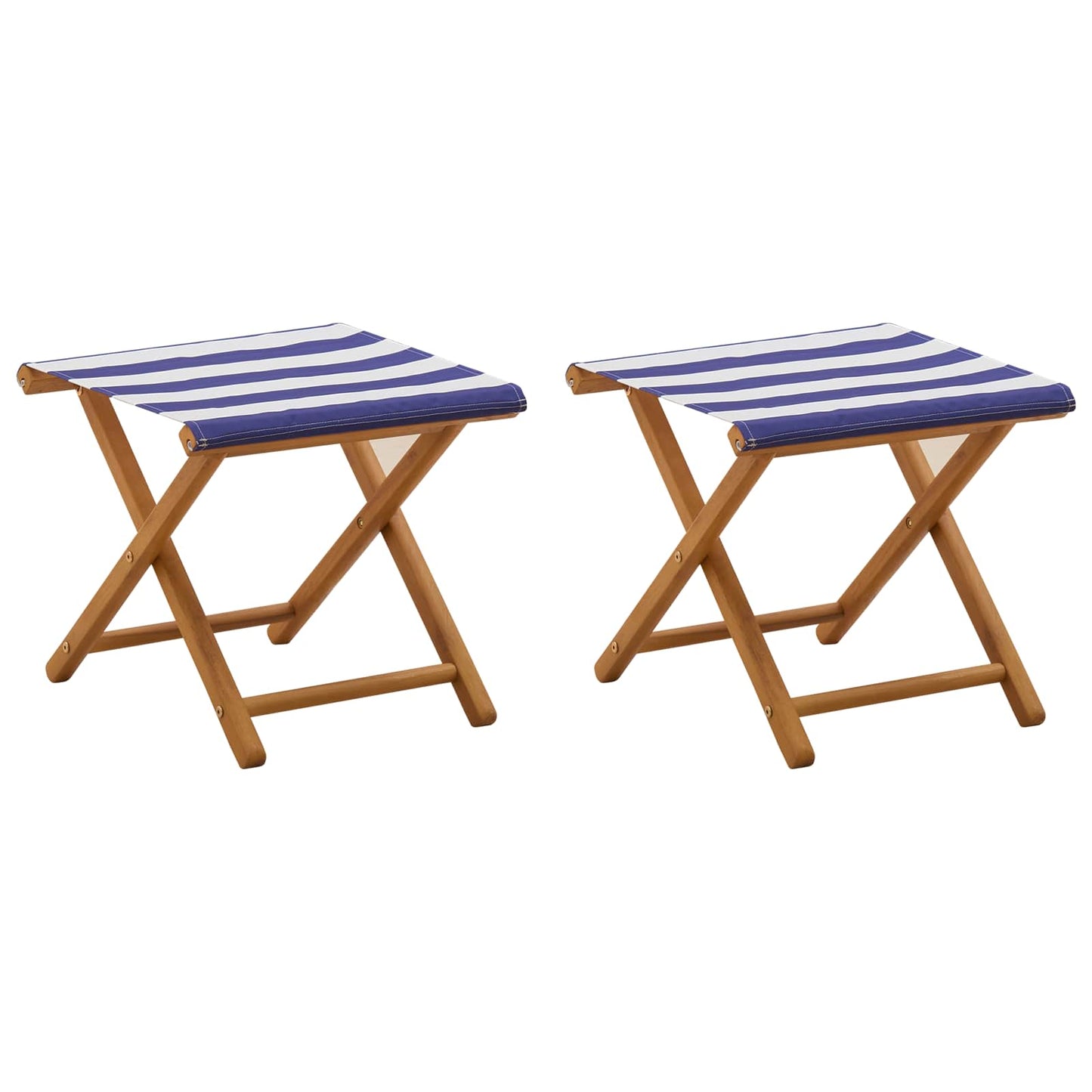 Deck Chair 2 pcs Solid Eucalyptus Wood Blue and White