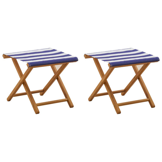 Deck Chair 2 pcs Solid Eucalyptus Wood Blue and White