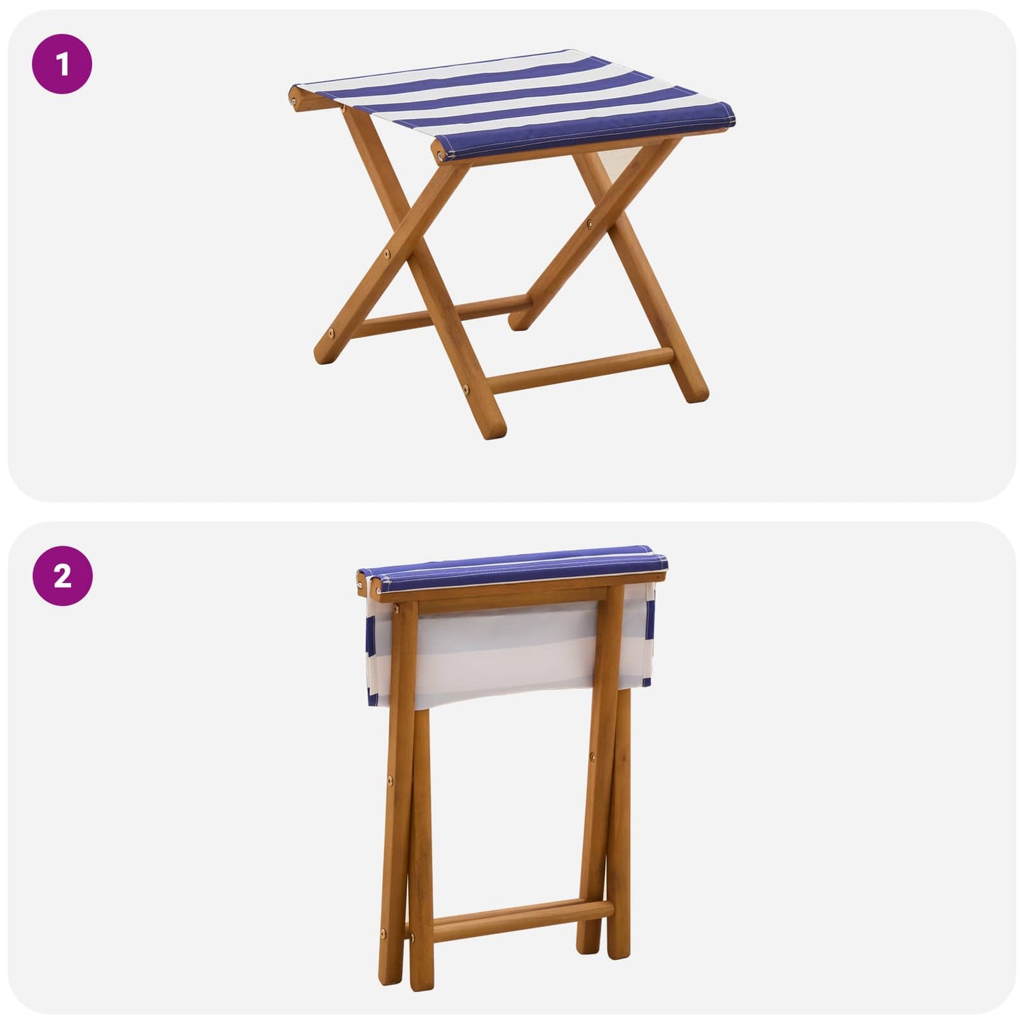 Deck Chair 2 pcs Solid Eucalyptus Wood Blue and White