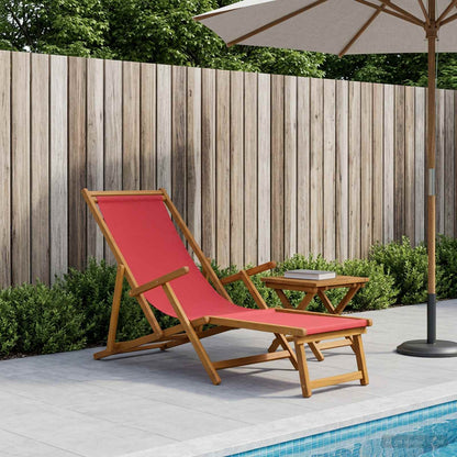 Folding Sun Lounger 3 Position Solid Eucalyptus Wood Red