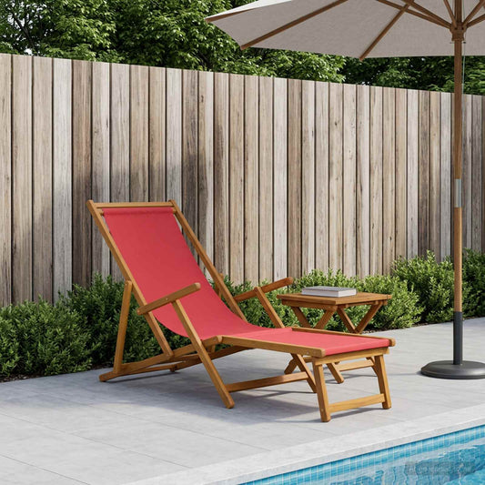 Folding Sun Lounger 3 Position Solid Eucalyptus Wood Red