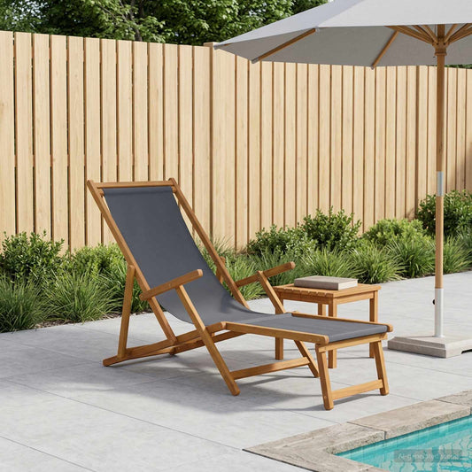 Folding Sun Lounger 3 Position Solid Eucalyptus Wood Grey