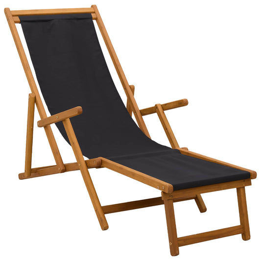 Folding Sun Lounger 3 Position Solid Eucalyptus Wood Black