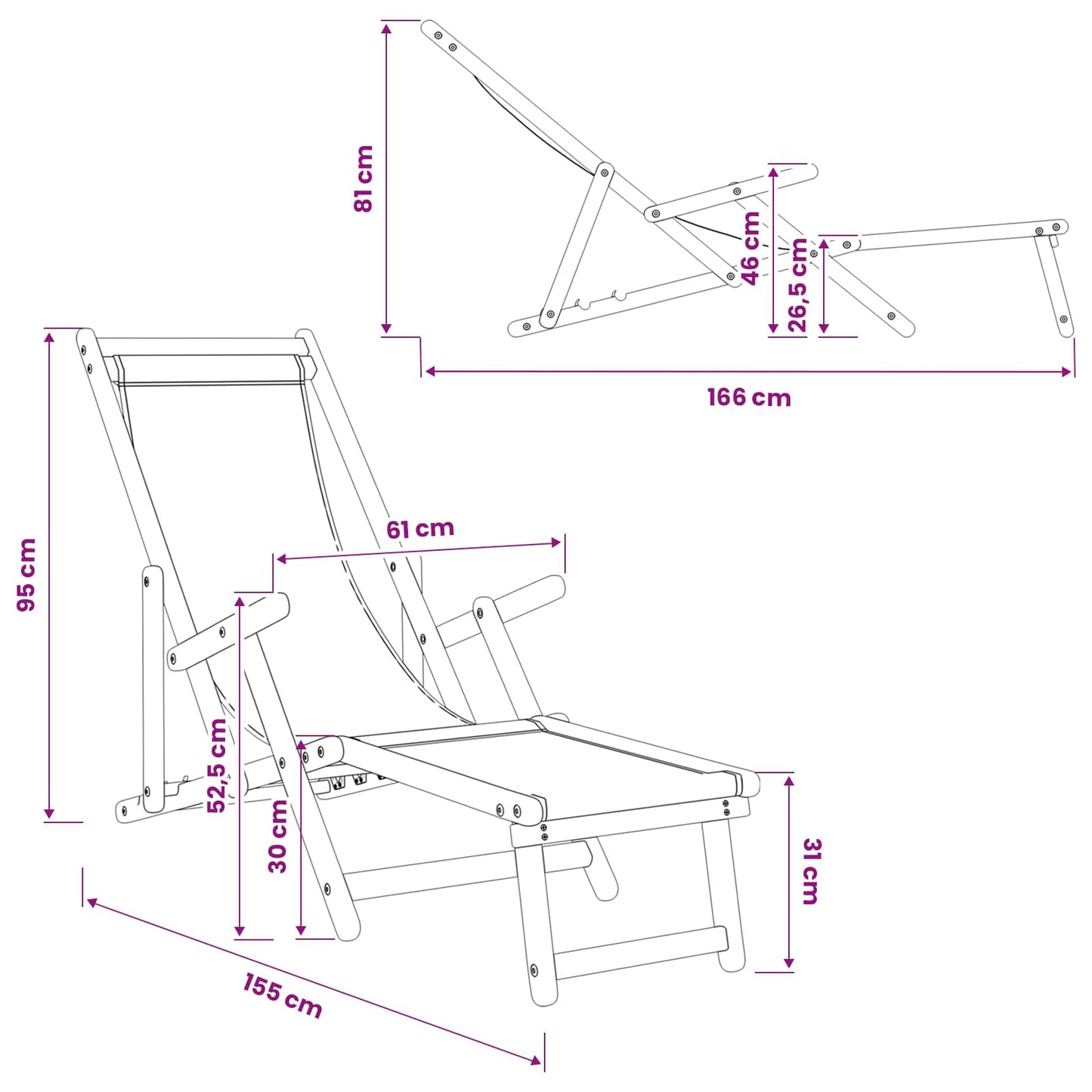 Folding Sun Lounger 3 Position Solid Eucalyptus Wood