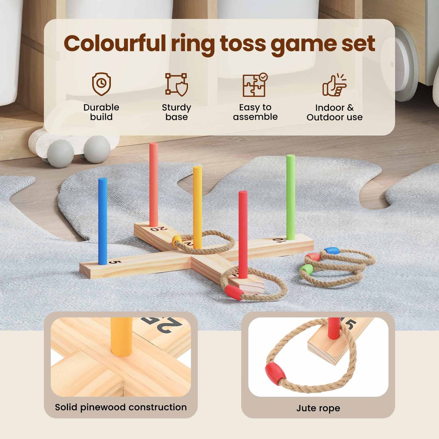 Ring Toss Game Set Multicolour 41 x 41 x 16 cm Solid Pine Wood