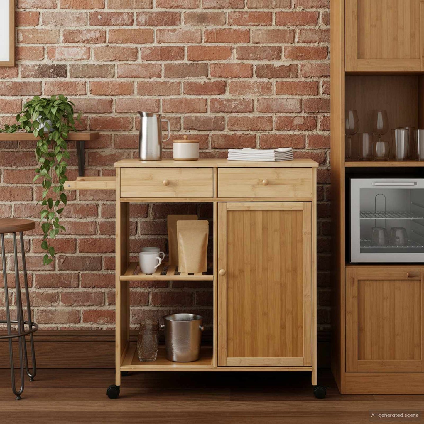 Kitchen Trolley with Wheels Natural 90.5 x 36 x 86.5 cm Bamboo