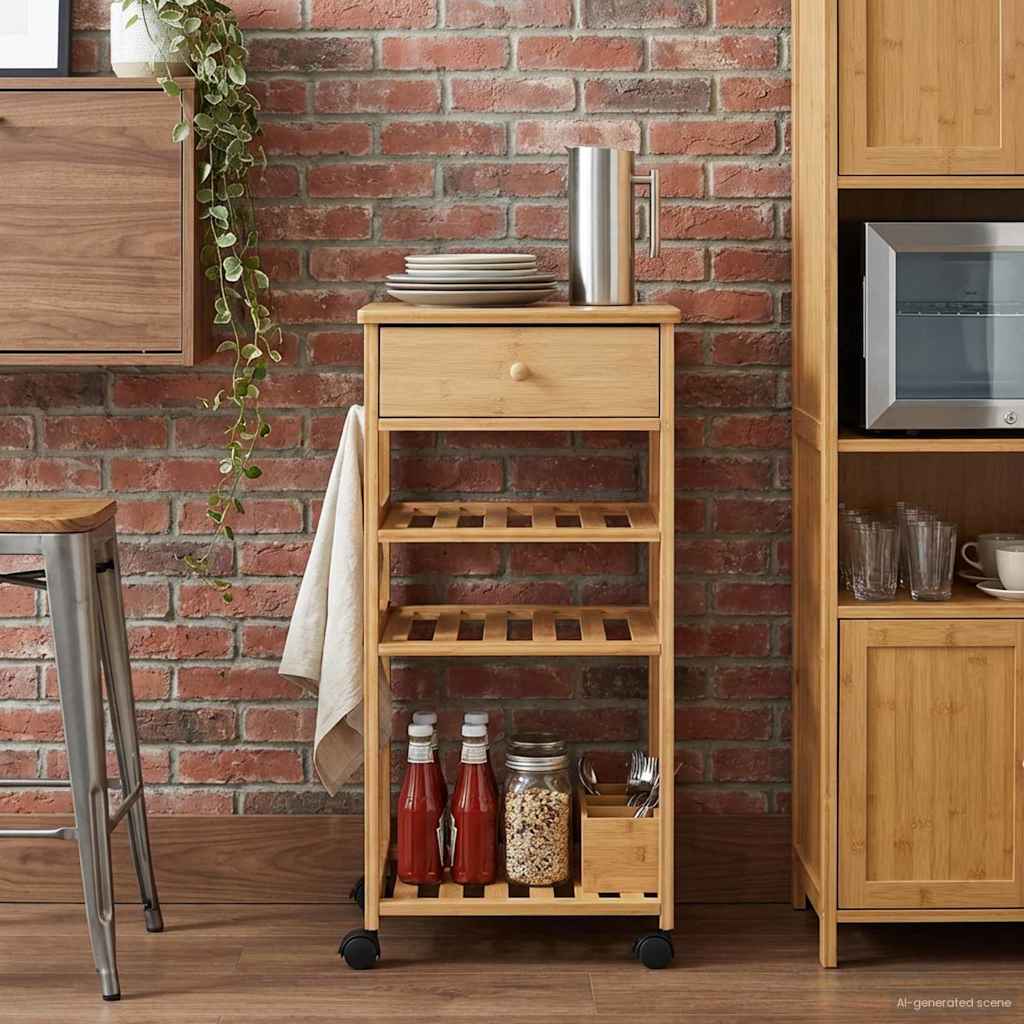 Kitchen Trolley with Wheels Natural 37 x 36 x 80 cm Bamboo