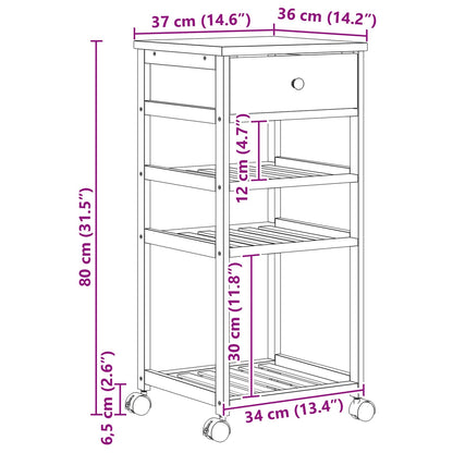 Kitchen Trolley with Wheels Natural 37 x 36 x 80 cm Bamboo
