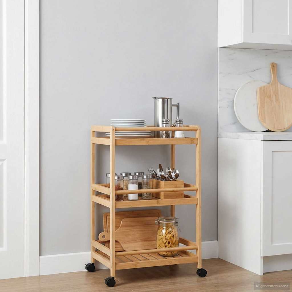 Kitchen Trolley with Wheels Natural 46 x 38 x 76 cm Bamboo