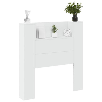 Storage Headboard with LED White Engineered Wood