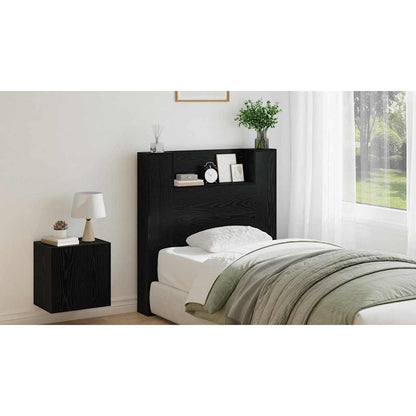 Storage Headboard with LED Black Oak Engineered Wood