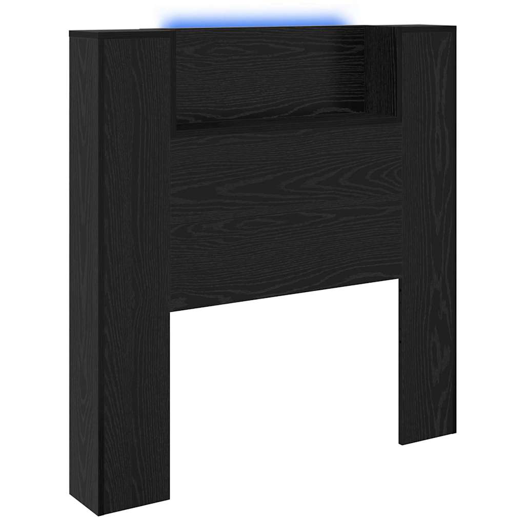Storage Headboard with LED Black Oak Engineered Wood